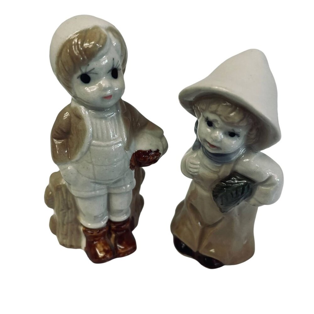 Ceramic Boy Girl Figurine home Decor Collectible Brown White 8"